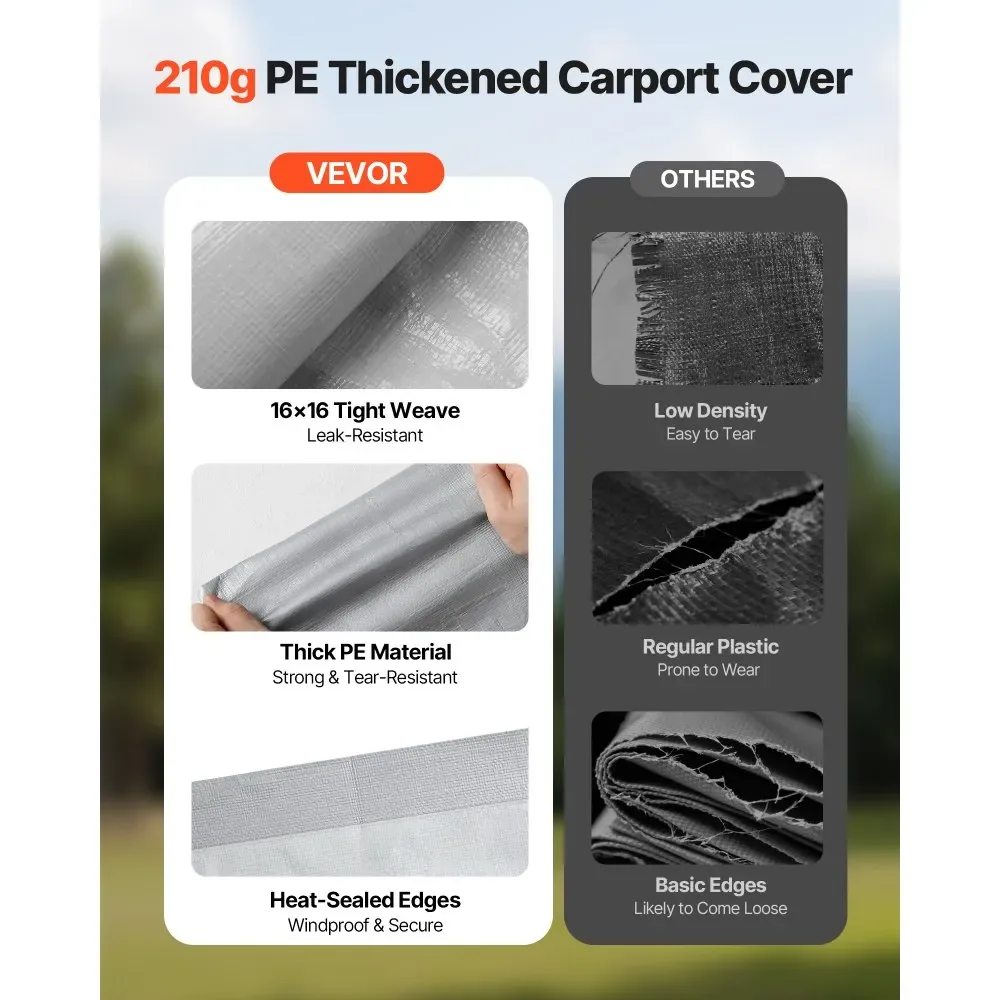 VEVOR Carport Replacement Canopy 13x20ft Grey Top and side c product image 5