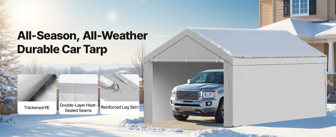 VEVOR Carport Replacement Canopy 13x20ft Grey Top and side c All-Year Round Durable