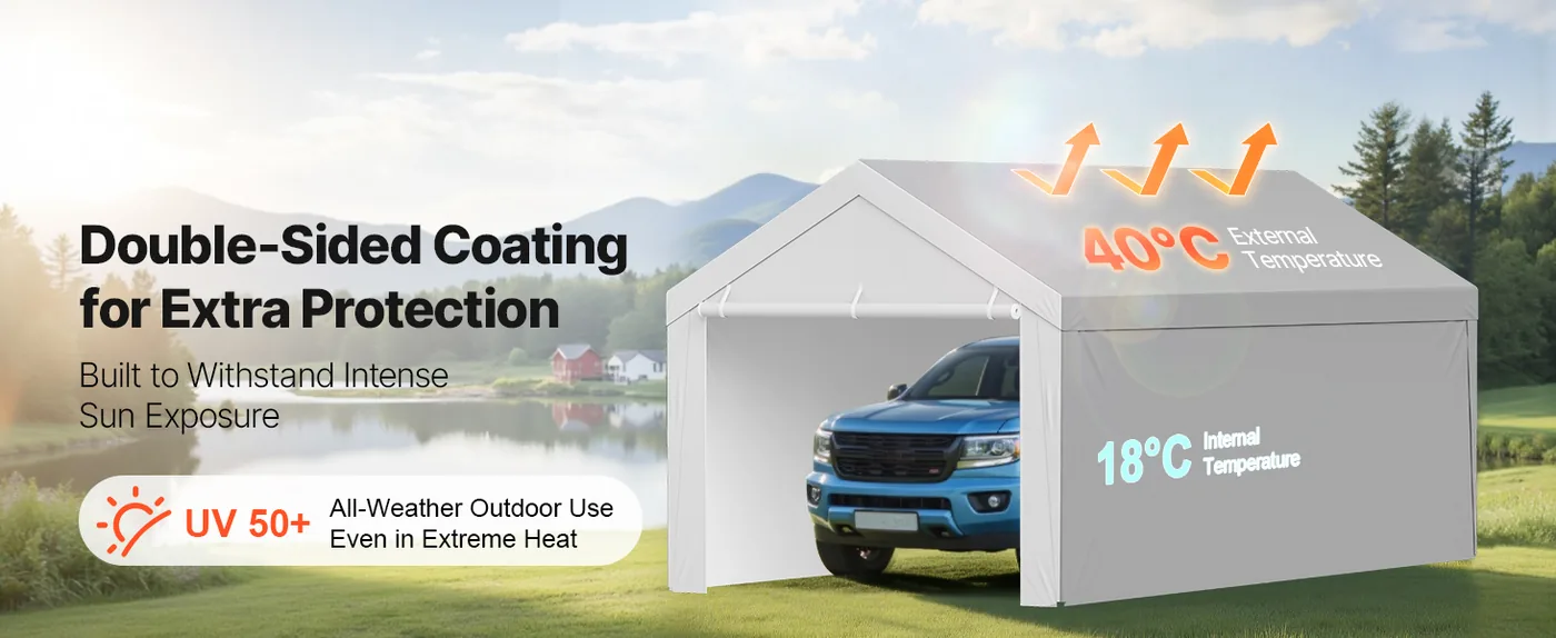 VEVOR Carport Replacement Canopy 13x20ft Grey Top and side c Sun-Resistant