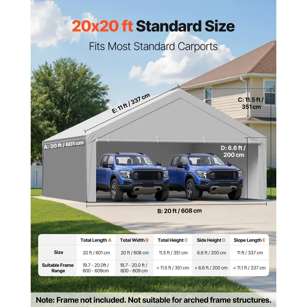 VEVOR Carport Replacement Canopy 20x20ft Grey Top and side c product image 2