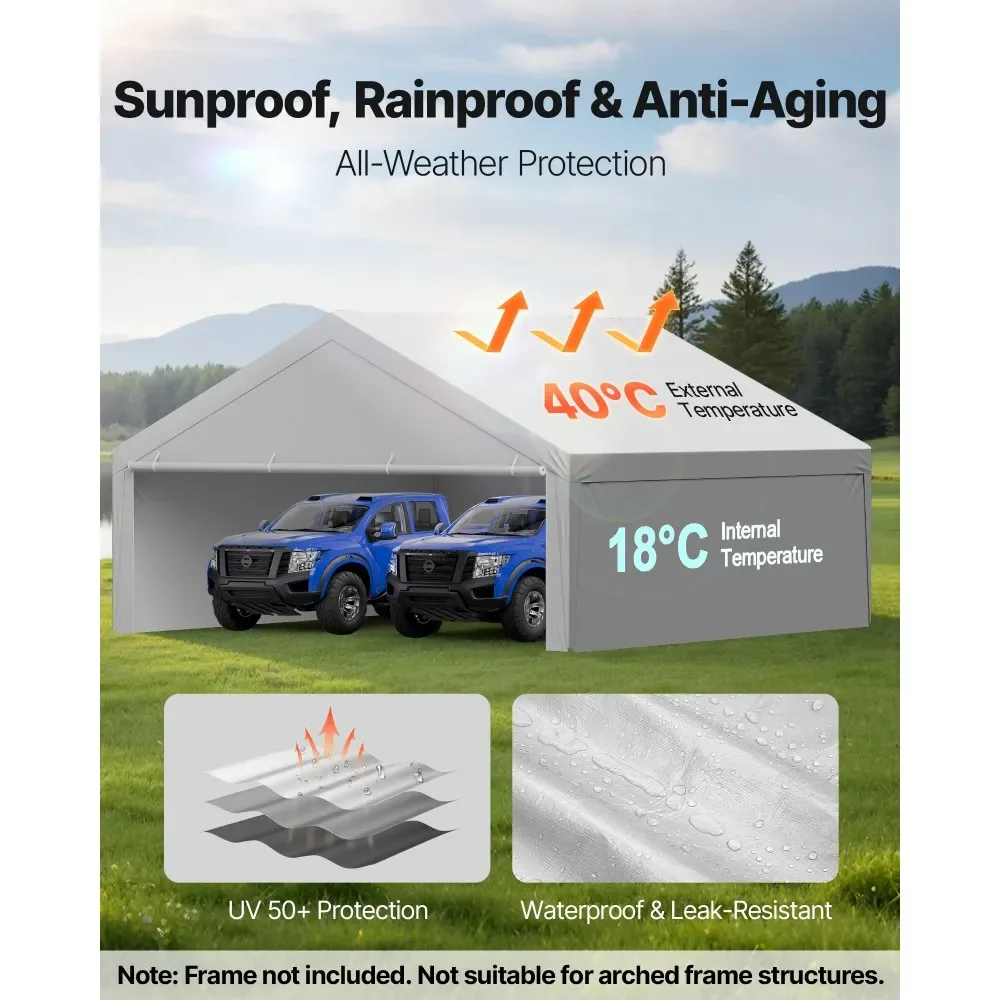 VEVOR Carport Replacement Canopy 20x20ft Grey Top and side c product image 3