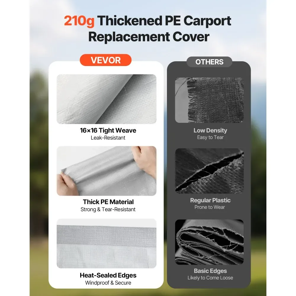 VEVOR Carport Replacement Canopy 20x20ft Grey Top and side c product image 4