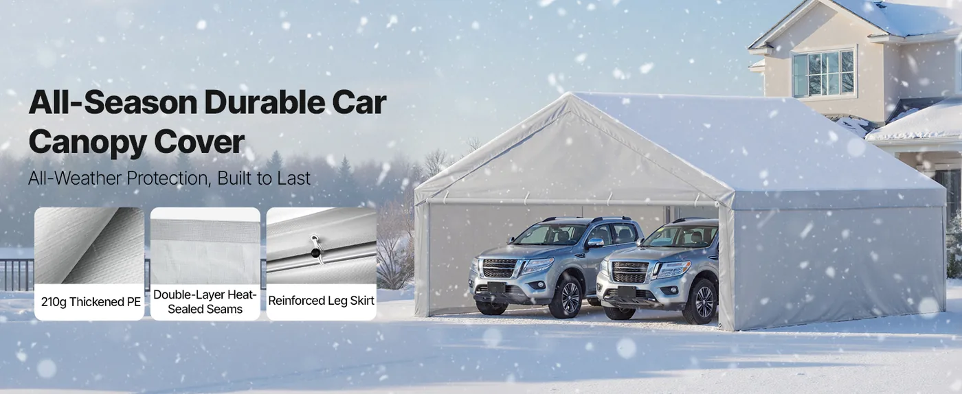 VEVOR Carport Replacement Canopy 20x20ft Grey Top and side c All-Year Round Durable