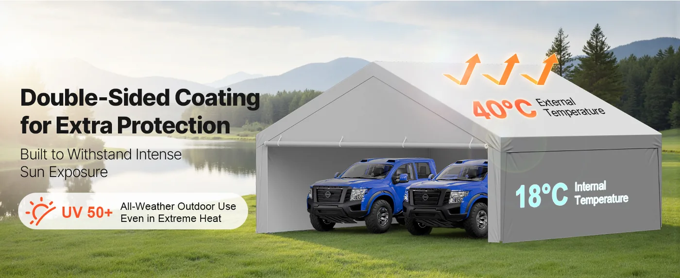 VEVOR Carport Replacement Canopy 20x20ft Grey Top and side c Sun-Resistant