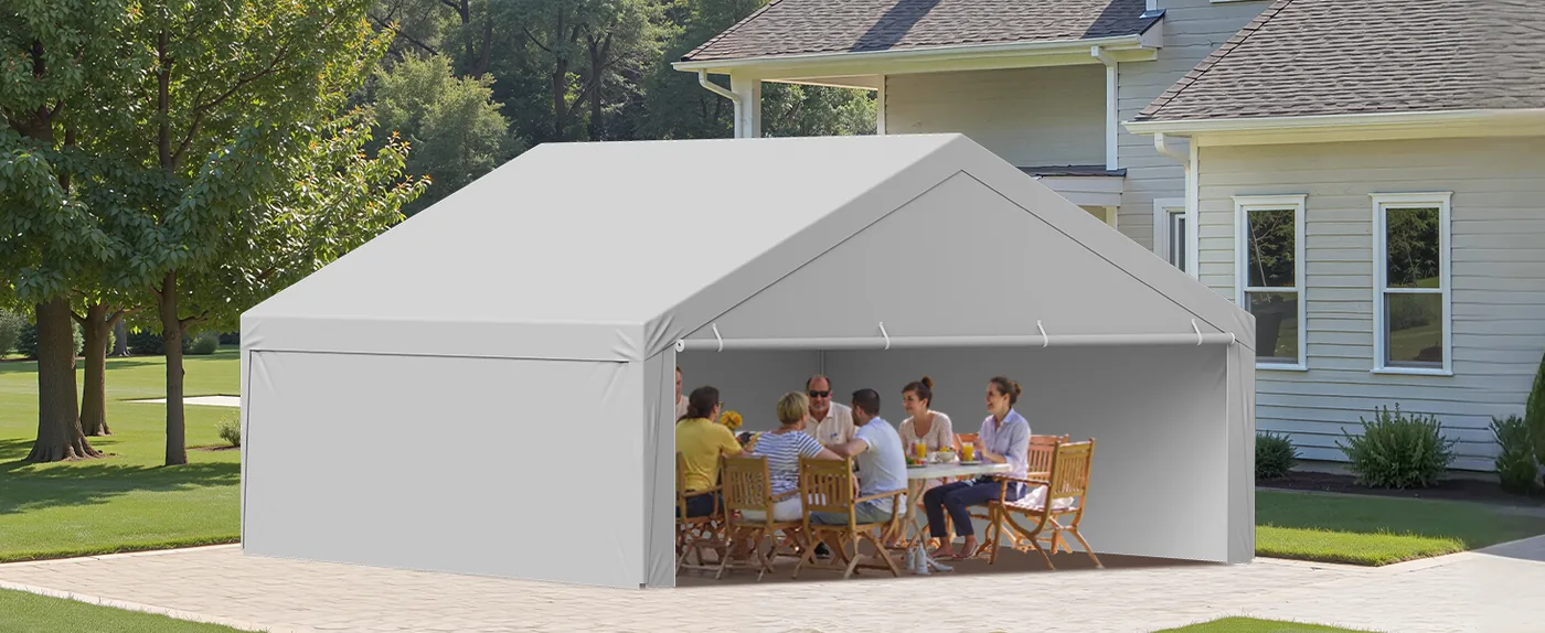 VEVOR Carport Replacement Canopy 20x20ft Grey Top and side c Backyard Extension