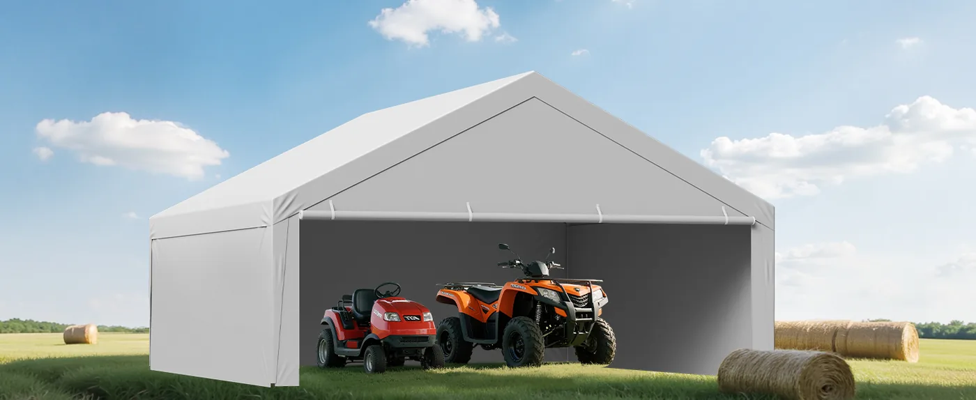 VEVOR Carport Replacement Canopy 20x20ft Grey Top and side c Farm Equipment Protection