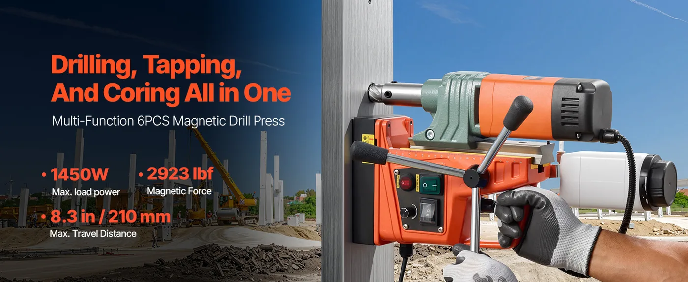 VEVOR Magnetic Drill 6pcs Twist Drill and Core Drill 50mm overview