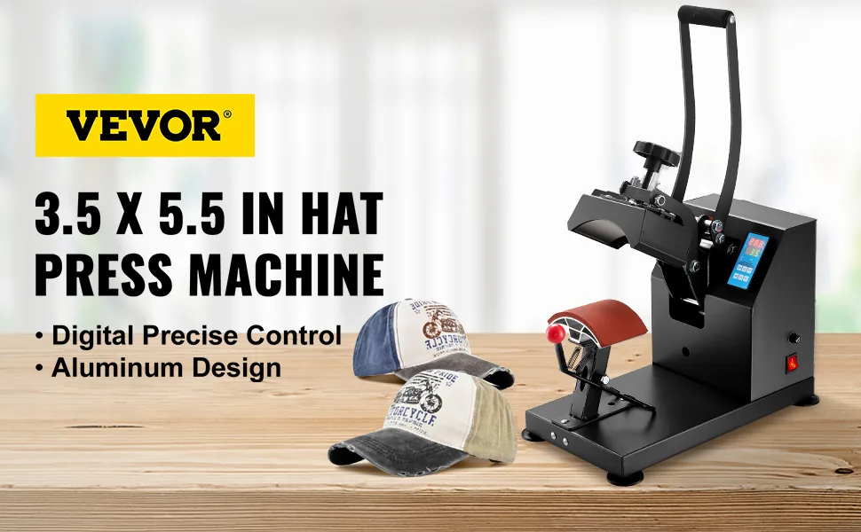 VEVOR Heat Press 6x3.75Inch Curved Element Hat Press Clamshe overview