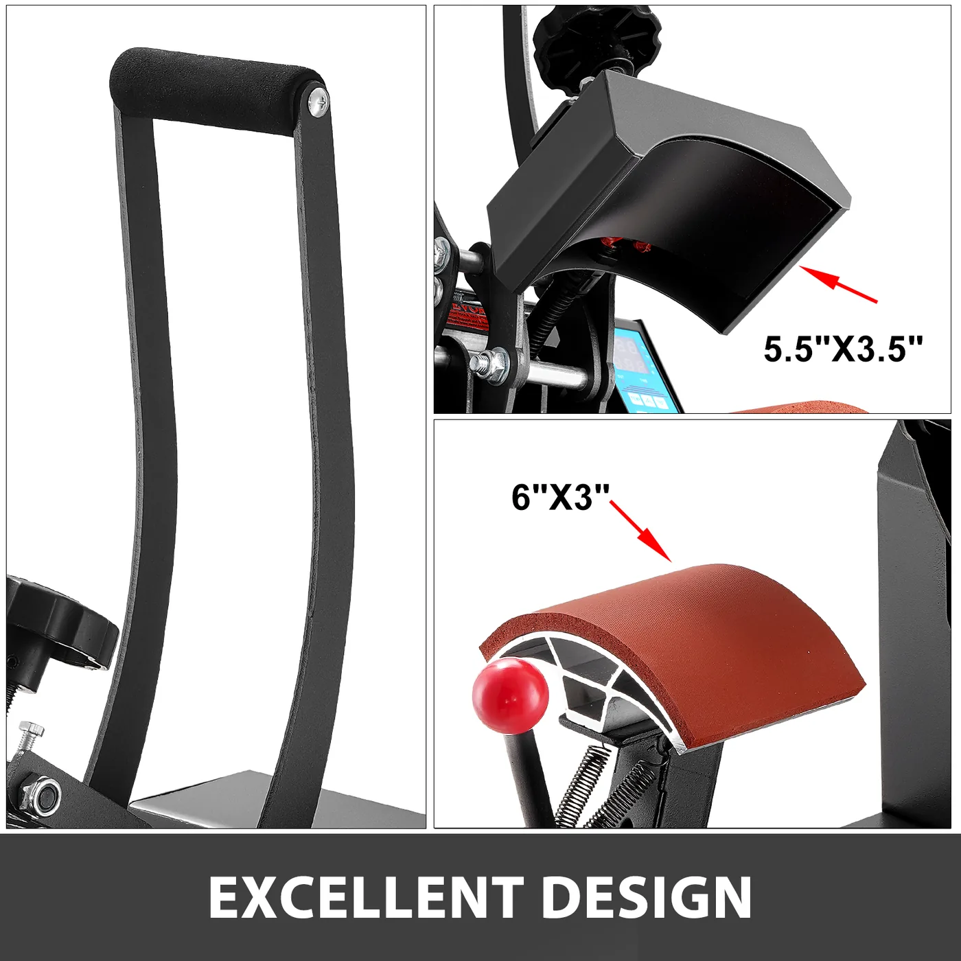 VEVOR Heat Press 6x3.75Inch Curved Element Hat Press Clamshe feature 5