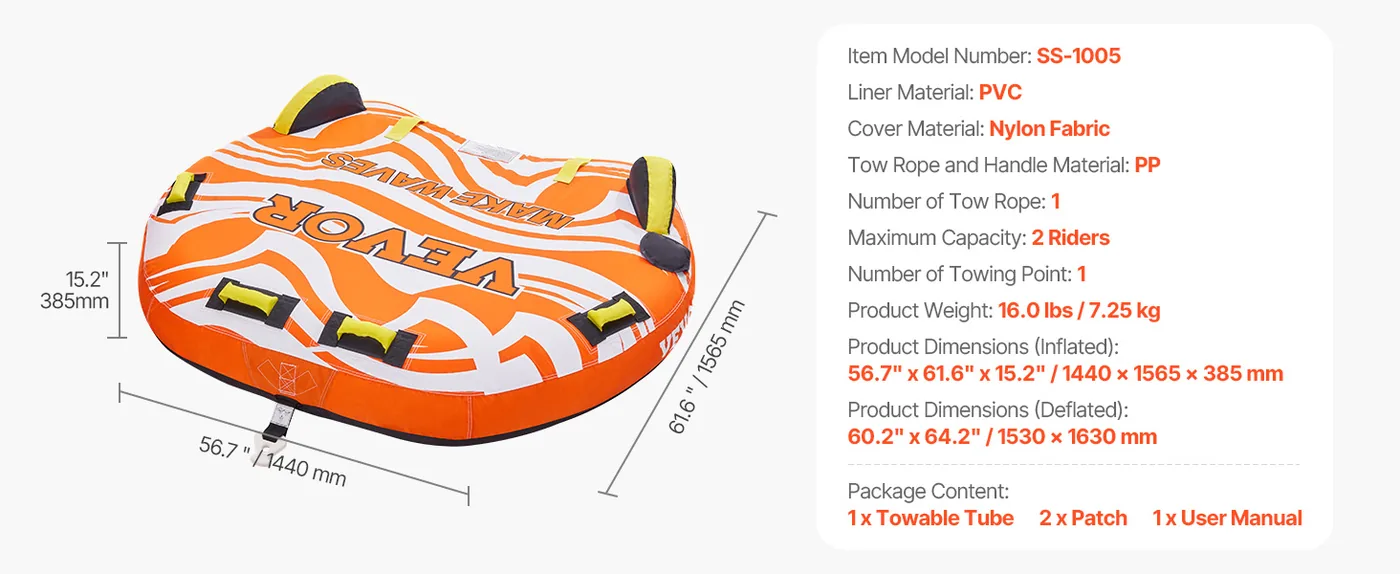 VEVOR Towable Tubes for Boating 2 people Bed Cushion - D-Typ feature 1
