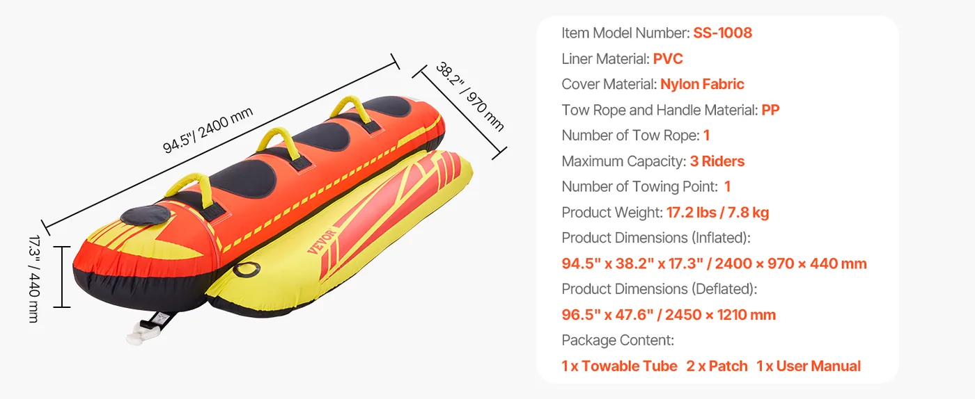 VEVOR Towable Tubes for Boating 3 people Cycling feature 1