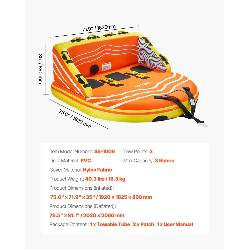 VEVOR Towable Tube for Boating 3 people Sofa - D-Type product image 7