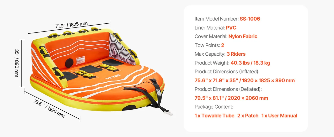 VEVOR Towable Tube for Boating 3 people Sofa - D-Type feature 1