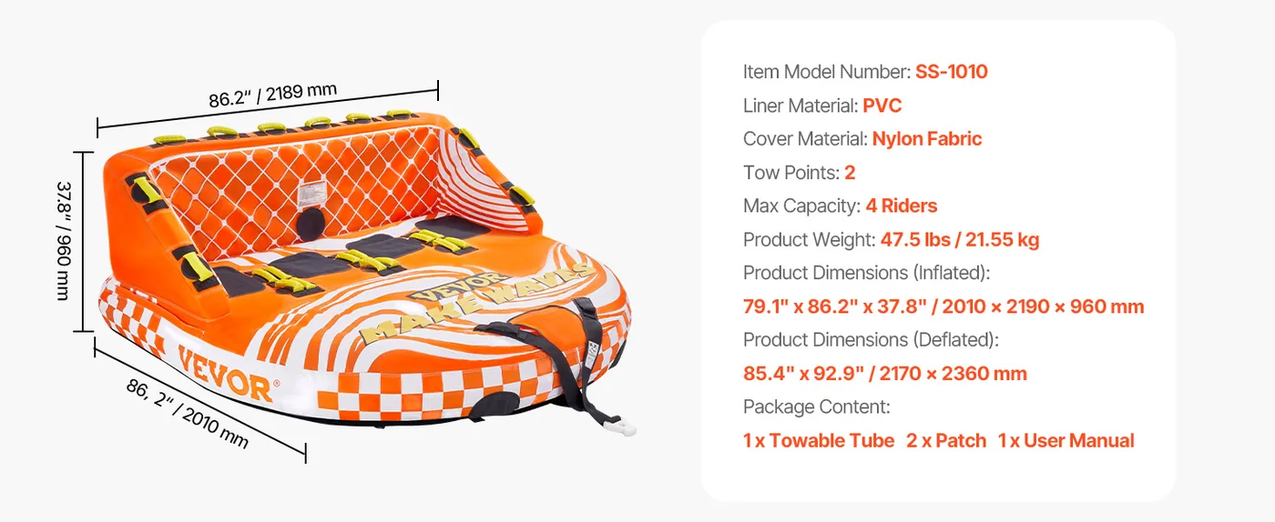 VEVOR Towable Tube for Boating 4 people Sofa - D-Type feature 1