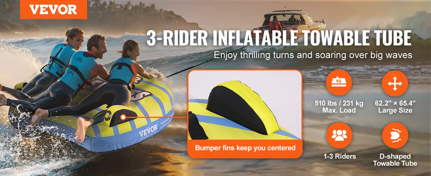 VEVOR 3 rider D type towable tube overview