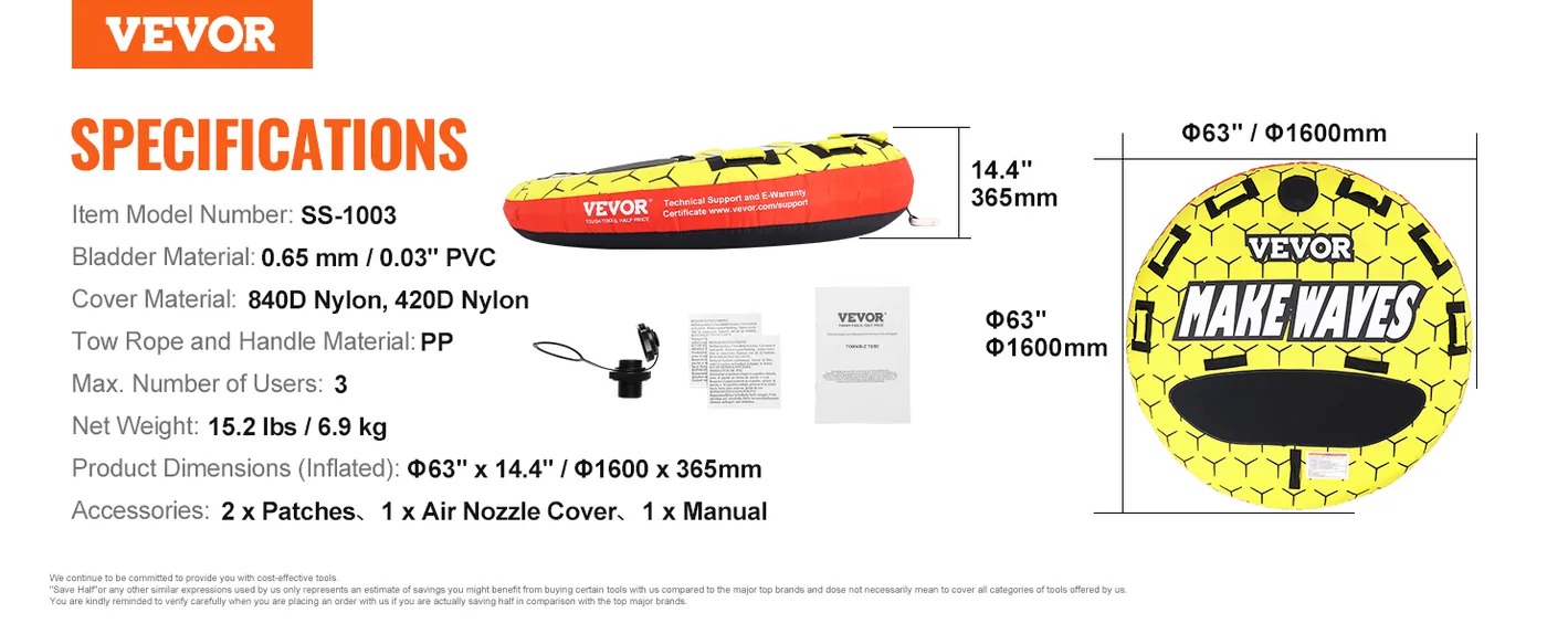 VEVOR 3 rider round towable tube overview