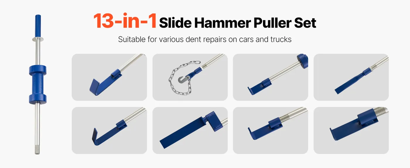 VEVOR Dent Puller Kit Slide Hammer-13 lbs 14-Piece Set overview