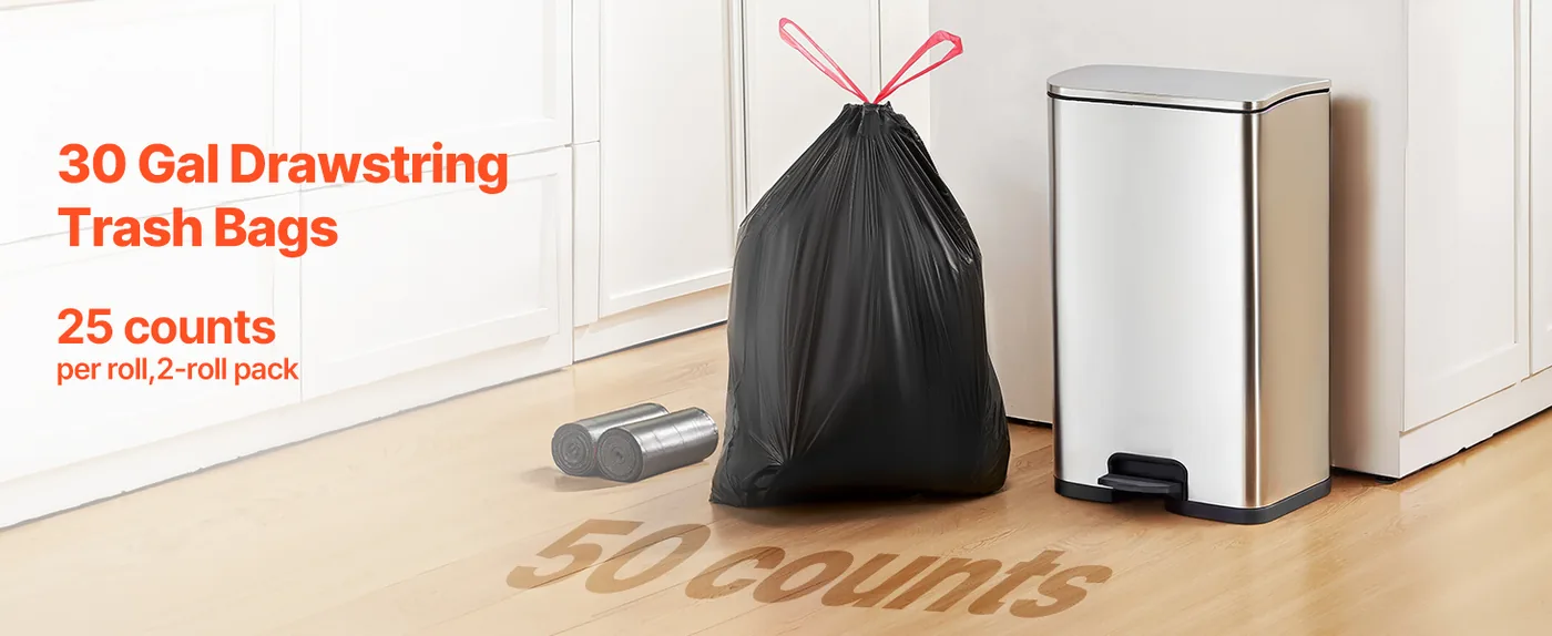 VEVOR 30 Gallon Drawstring Trash Bags 50 Count Thick overview
