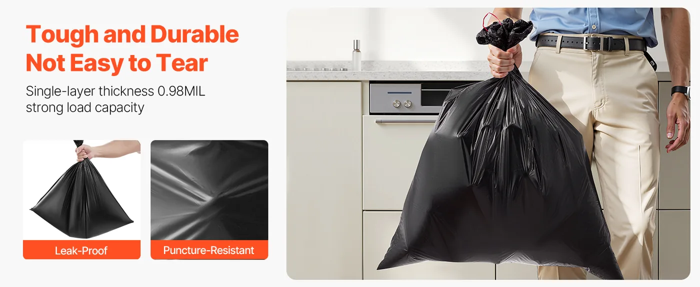 VEVOR 30 Gallon Drawstring Trash Bags 50 Count Thick thick walls detail 1