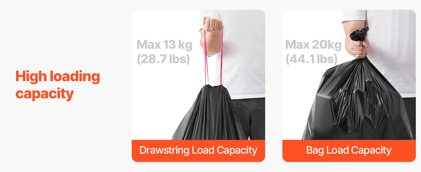 VEVOR 30 Gallon Drawstring Trash Bags 50 Count Thick thick walls detail 3