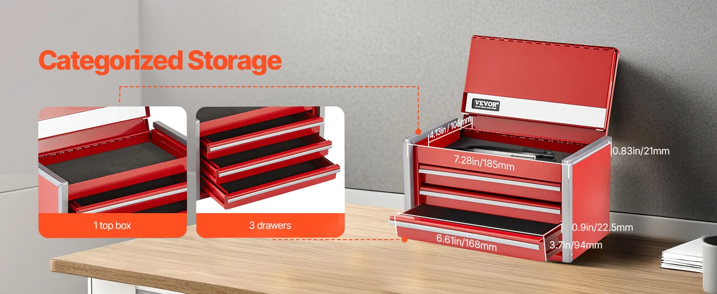 VEVOR Metal Tool Box Three Red overview
