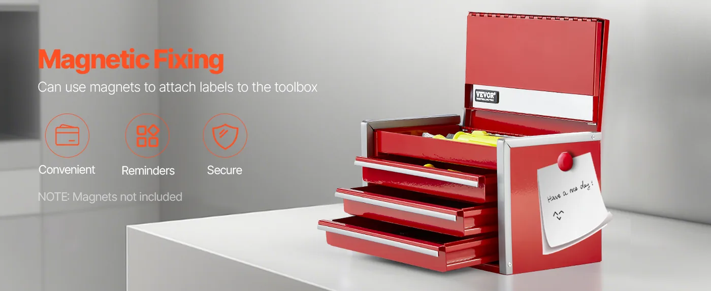 VEVOR Metal Tool Box Three Red Magnetic Fixing