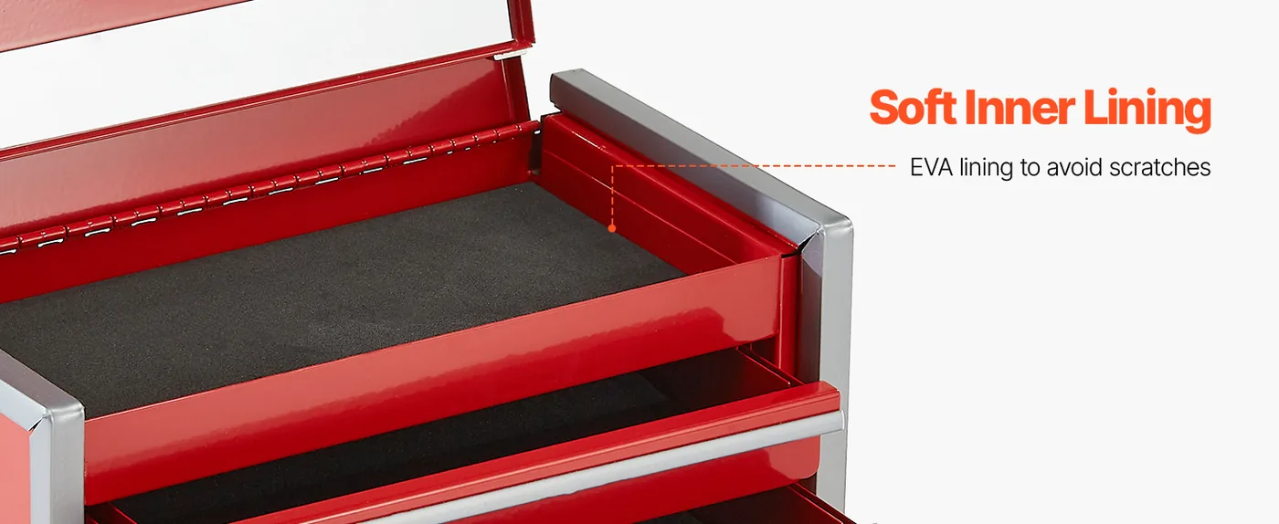 VEVOR Metal Tool Box Three Red Soft Inner Lining