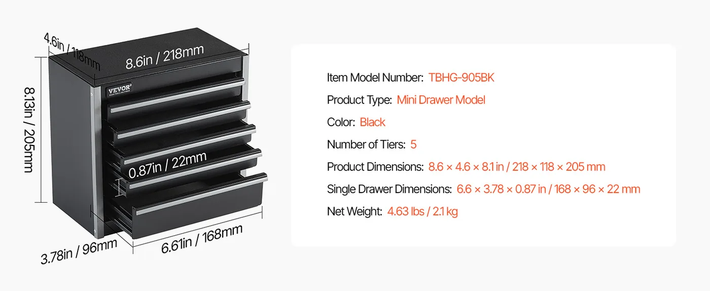 VEVOR Metal Tool Box Five Black feature 1