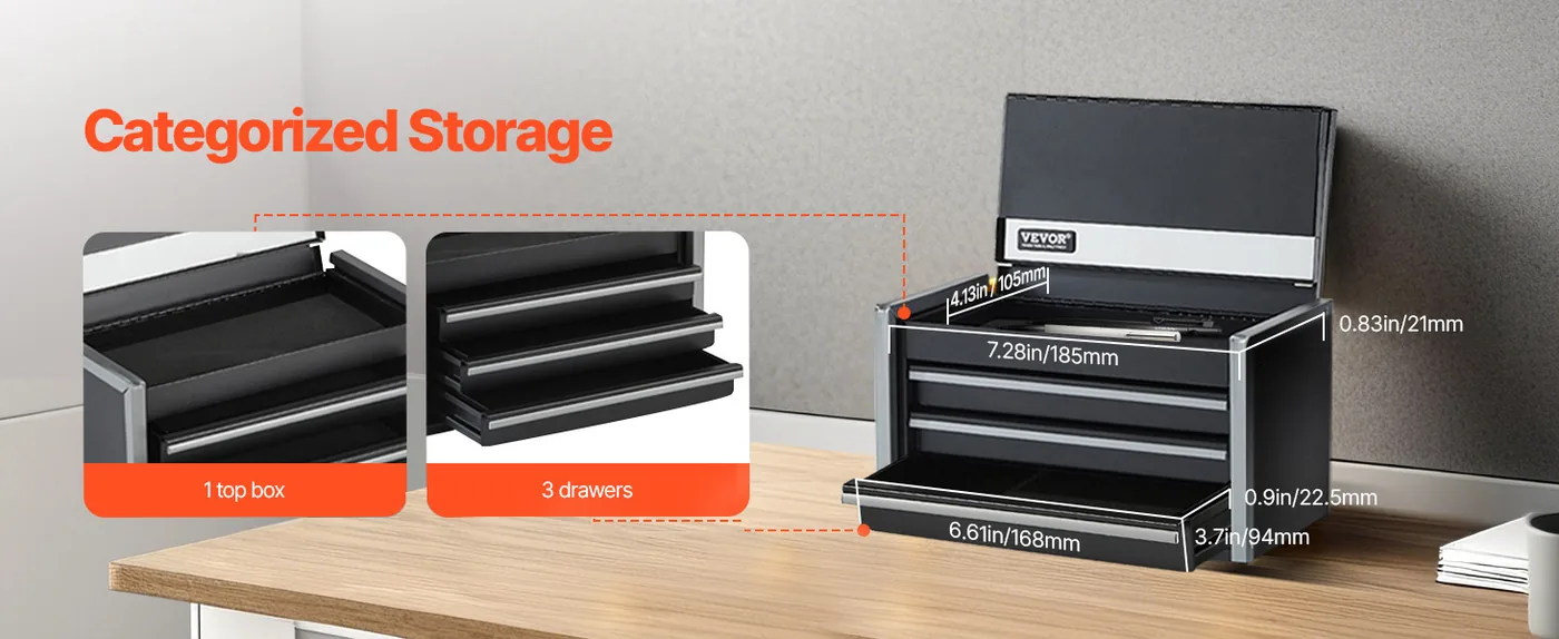 VEVOR Metal Tool Box Three Black Categorized Storage