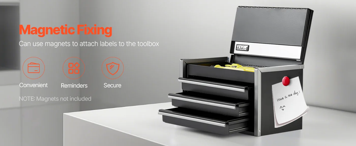 VEVOR Metal Tool Box Three Black Magnetic Fixing