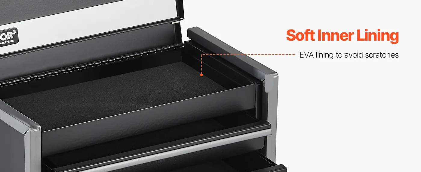 VEVOR Metal Tool Box Three Black Soft Inner Lining