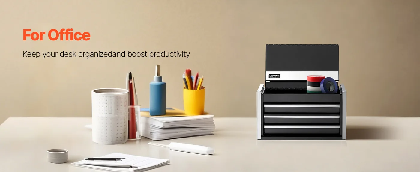 VEVOR Metal Tool Box Three Black Office Supplies