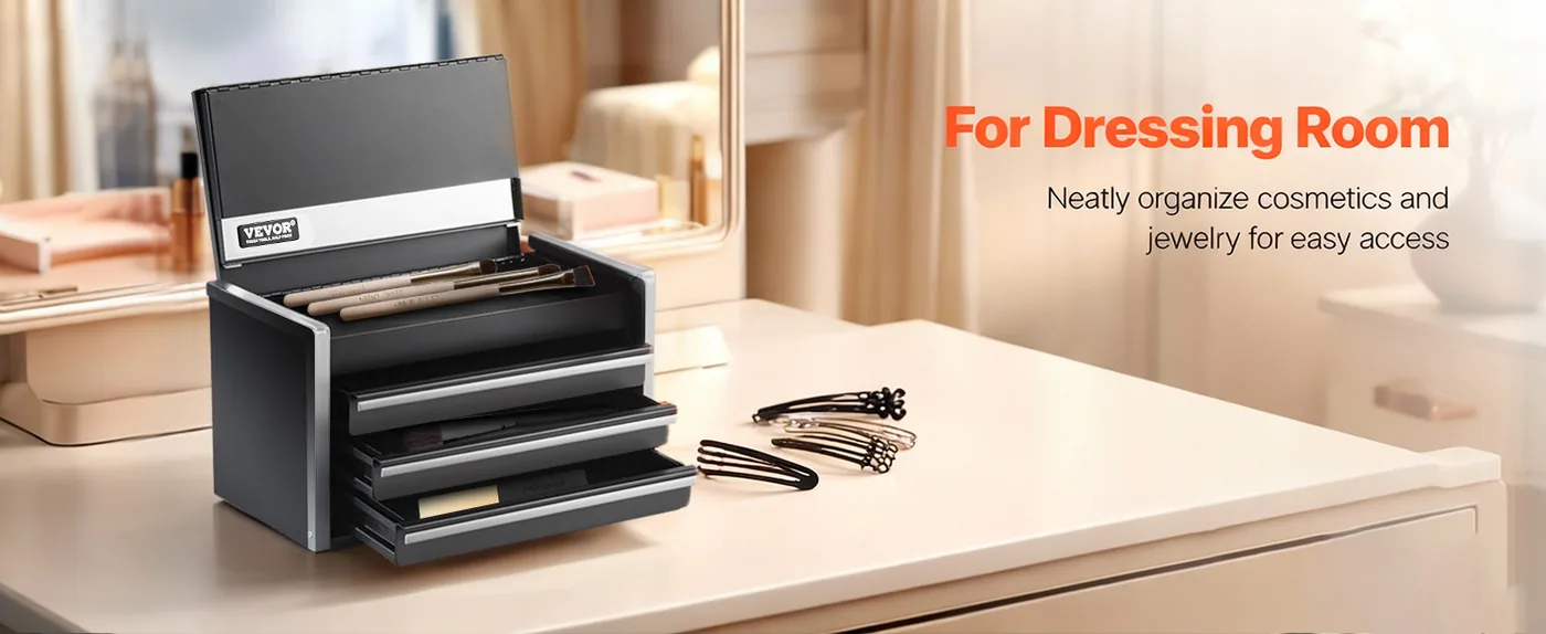VEVOR Metal Tool Box Three Black Cosmetics & Jewelry