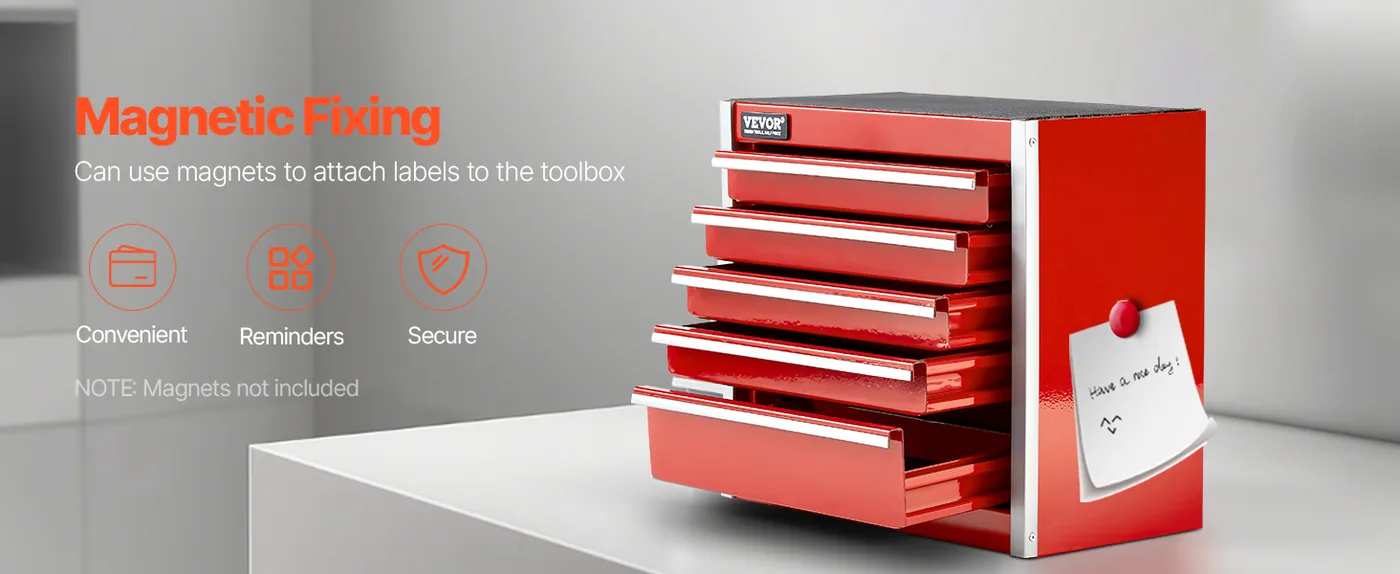 VEVOR Metal Tool Box Five Red Magnetic Fixing