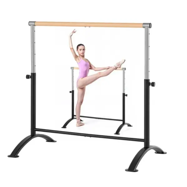 VEVOR 4 Ft Freestanding Ballet Barre Wood Grain Studio front view