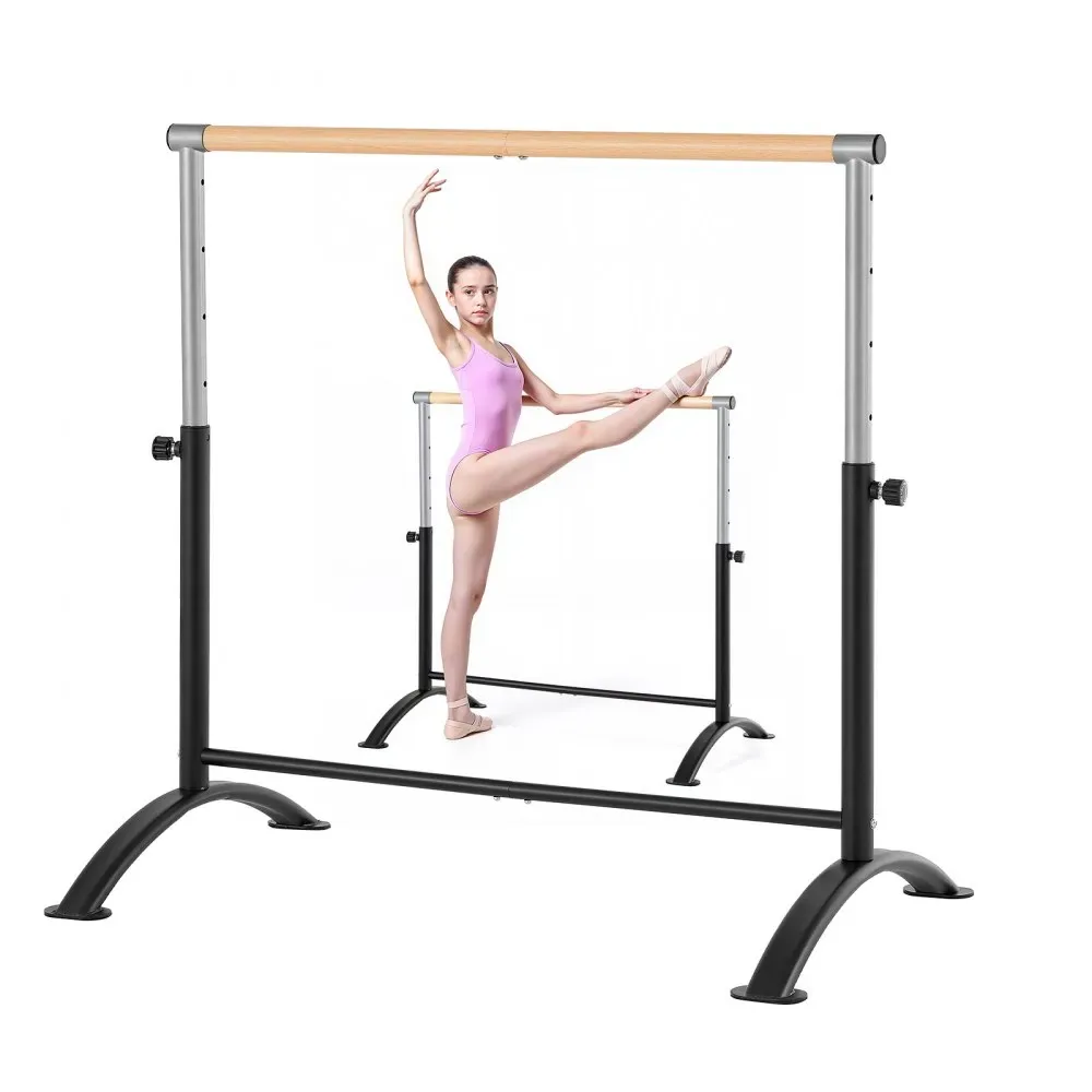 VEVOR 4 Ft Freestanding Ballet Barre Wood Grain Studio front view