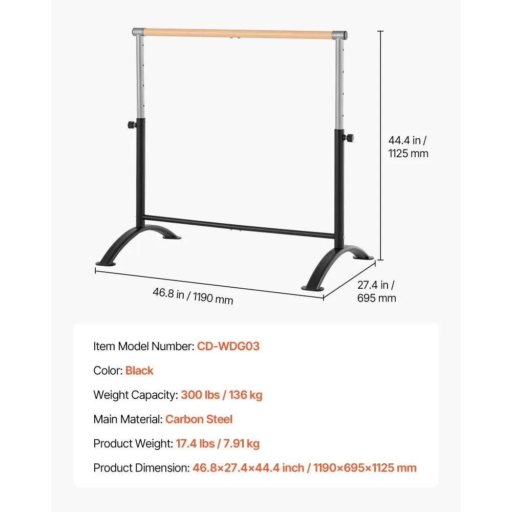 VEVOR 4 Ft Freestanding Ballet Barre Wood Grain Studio package contents