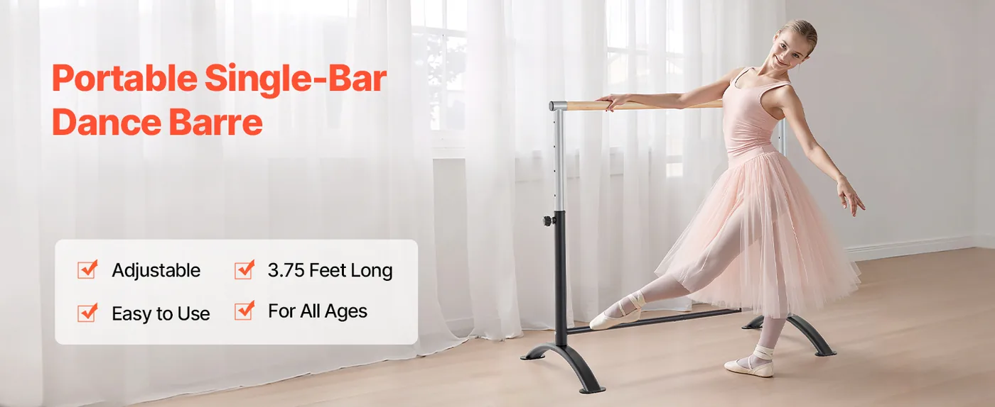 VEVOR 4 Ft Freestanding Ballet Barre Wood Grain Studio overview