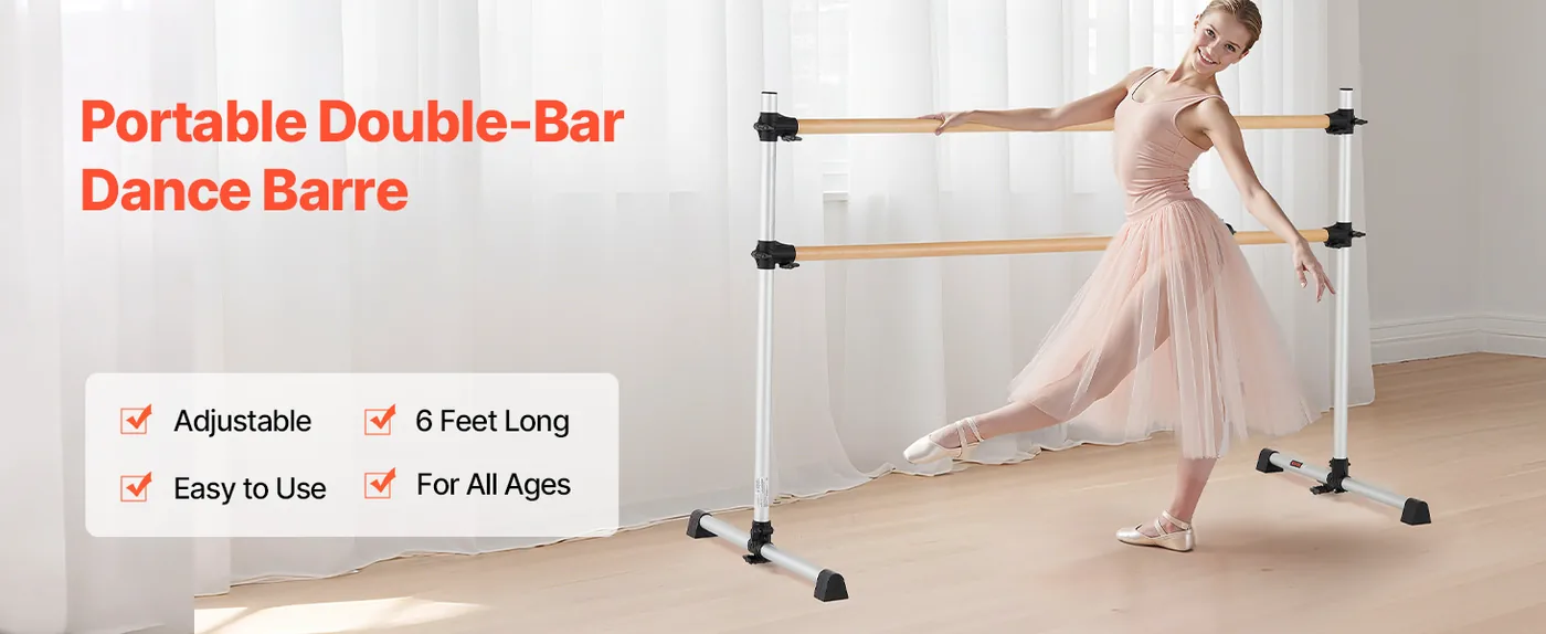 VEVOR 6 Ft Double Beechwood Ballet Barre Portable overview