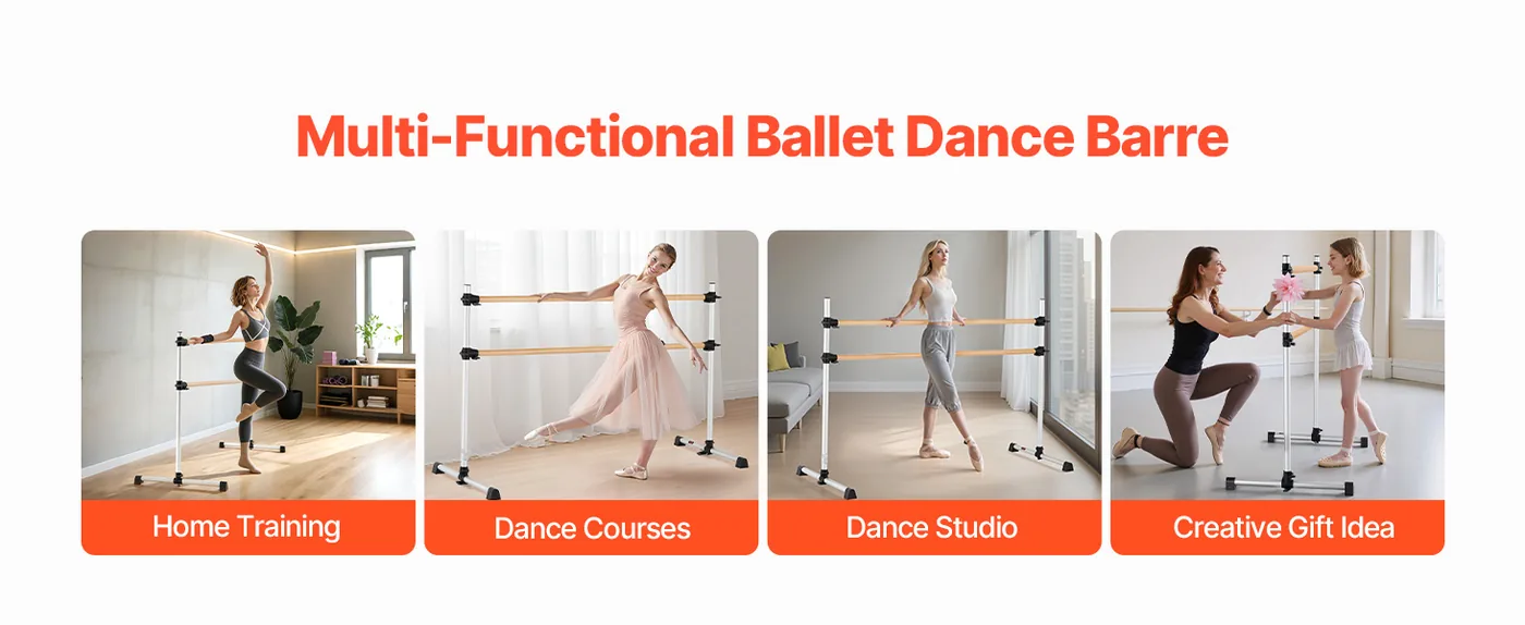 VEVOR 6 Ft Double Beechwood Ballet Barre Portable stable frame detail 3