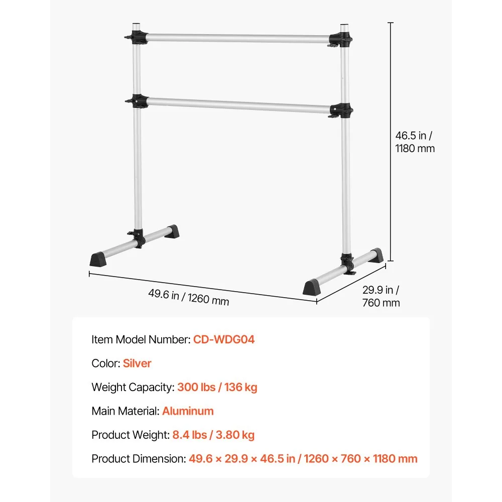 VEVOR 4 Ft Aluminum Double Ballet Barre Portable package contents