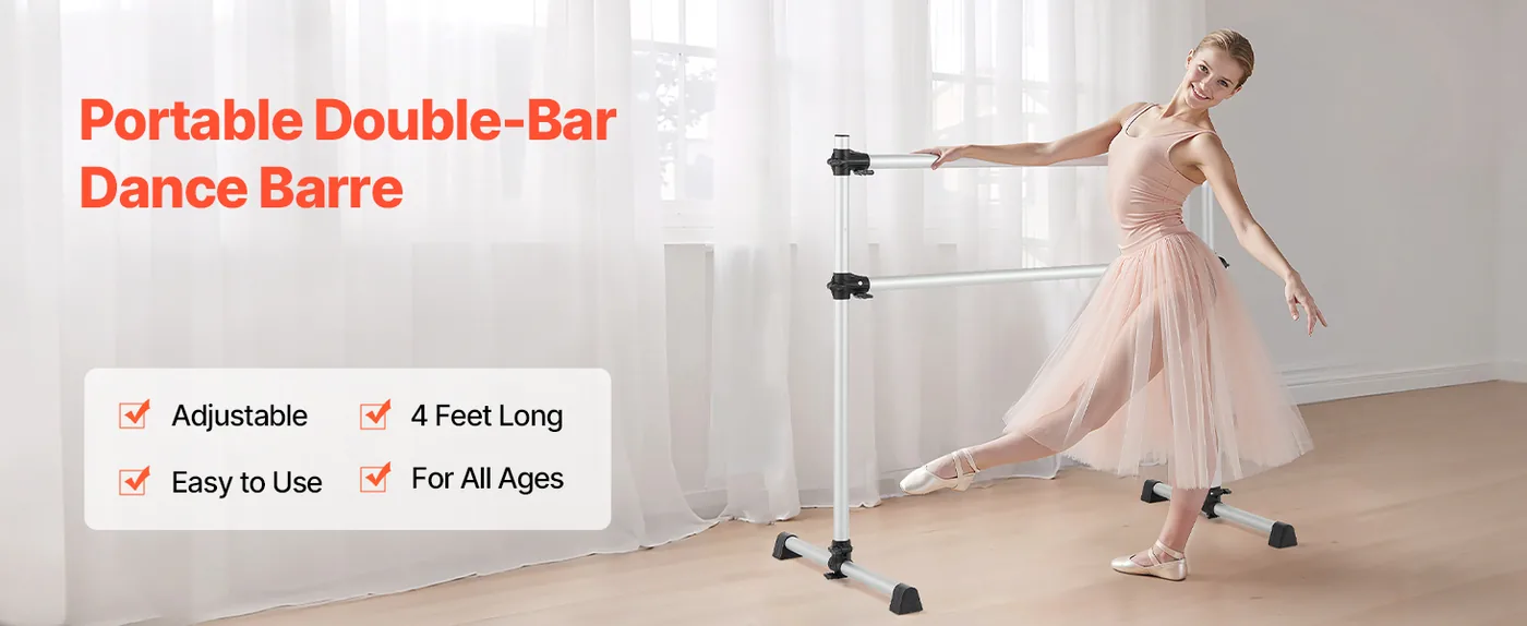 VEVOR 4 Ft Aluminum Double Ballet Barre Portable overview