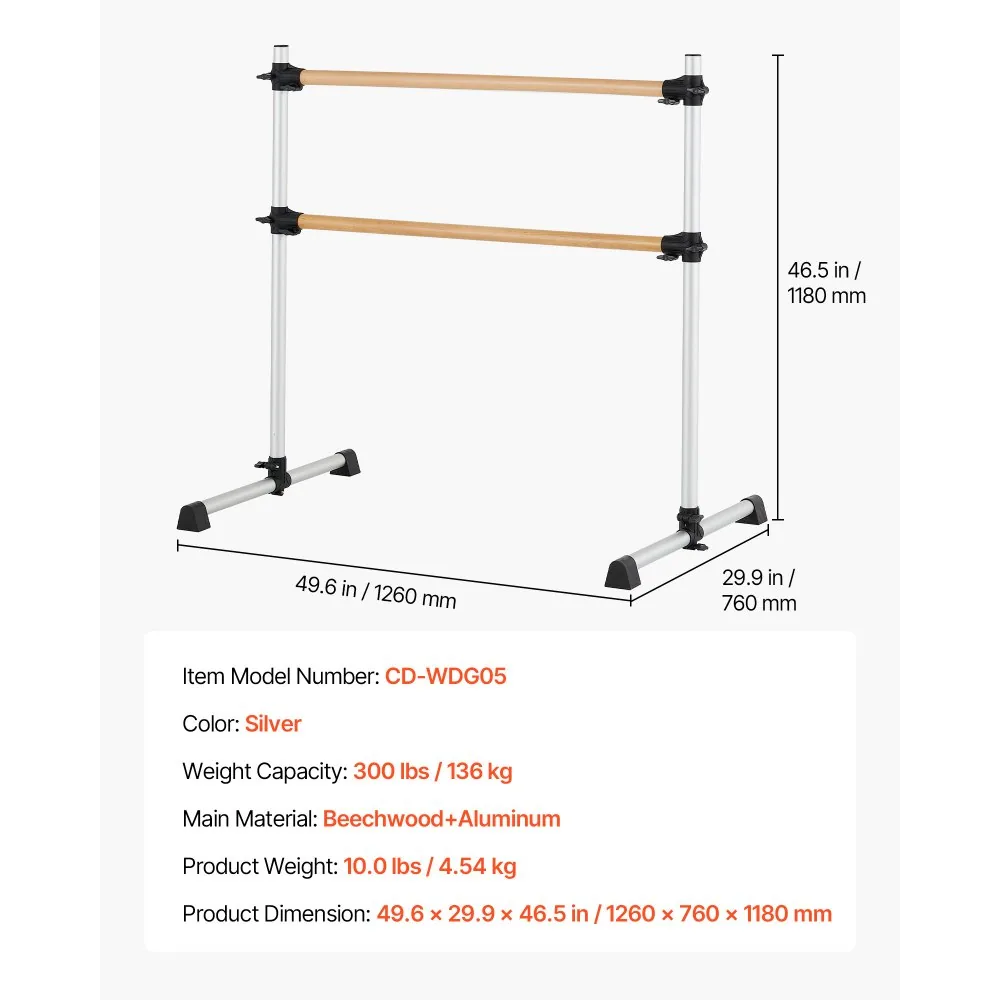VEVOR 4 Ft Double Beechwood Ballet Barre Portable package contents