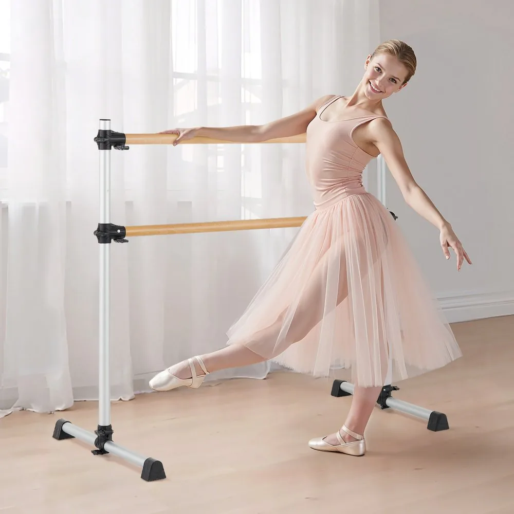 VEVOR 4 Ft Double Beechwood Ballet Barre Portable installation