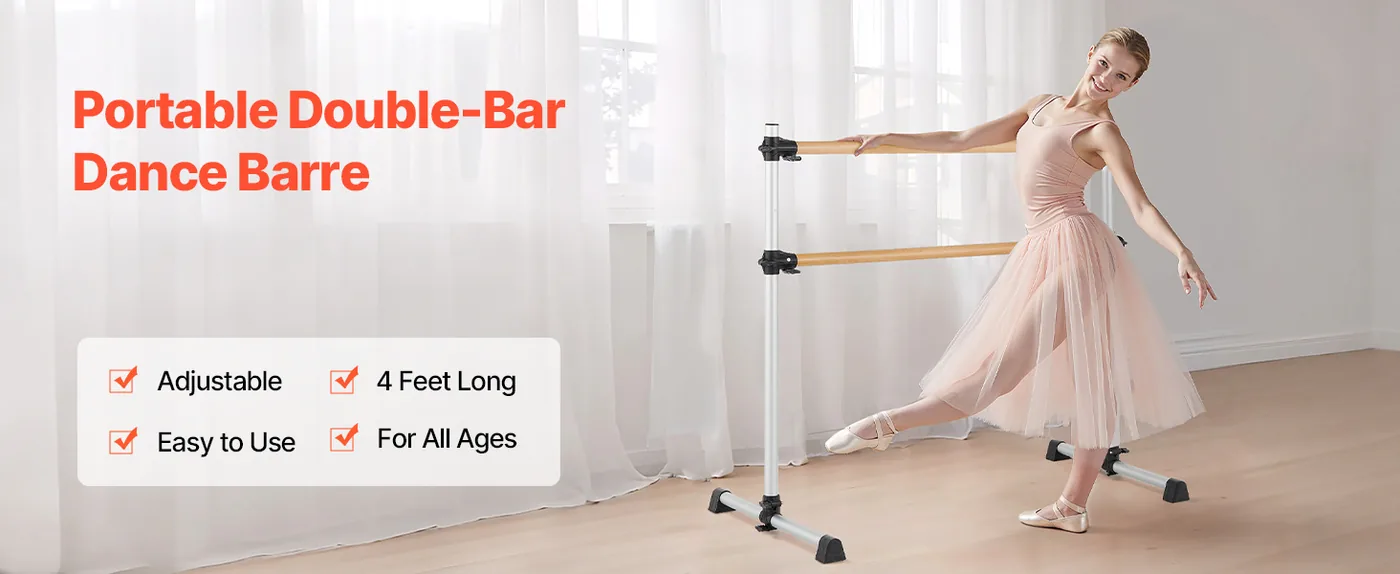 VEVOR 4 Ft Double Beechwood Ballet Barre Portable overview