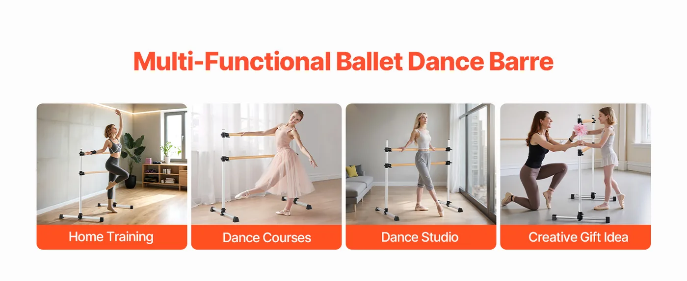 VEVOR 4 Ft Double Beechwood Ballet Barre Portable stable frame detail 3