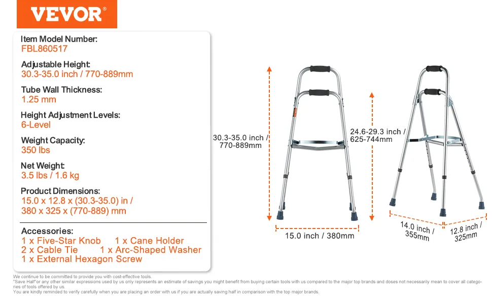 VEVOR Folding Hemi Walker Single arm feature 5