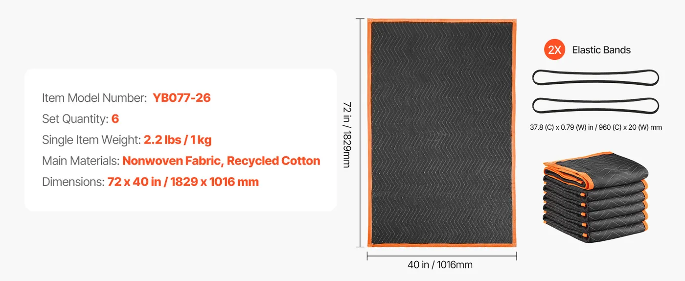 VEVOR Moving Blankets 6 Pcs 72x40 inch 6pcs 26lbs/dz feature 1