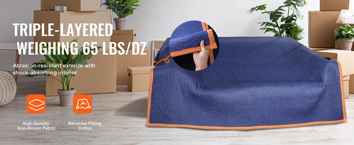 VEVOR Moving Blankets 80x72 inch 12pcs 65lbs/dz feature 1