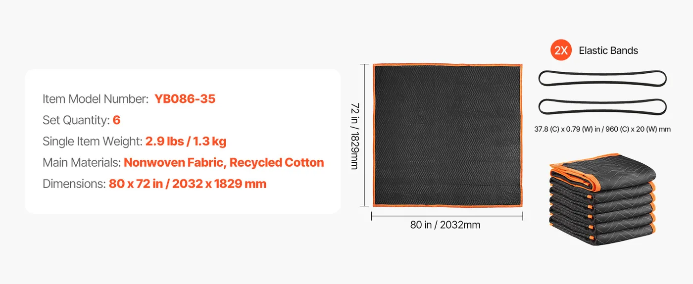 VEVOR Moving Blankets 6 Pcs 80x72 inch 6pcs 35lbs/dz feature 1
